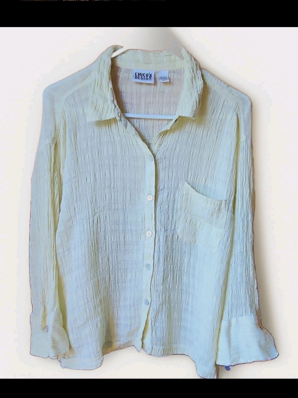 Chico's Design Linen Button-Up Top Long Sleeve. Womens Sz 2. Yellow. Excellent